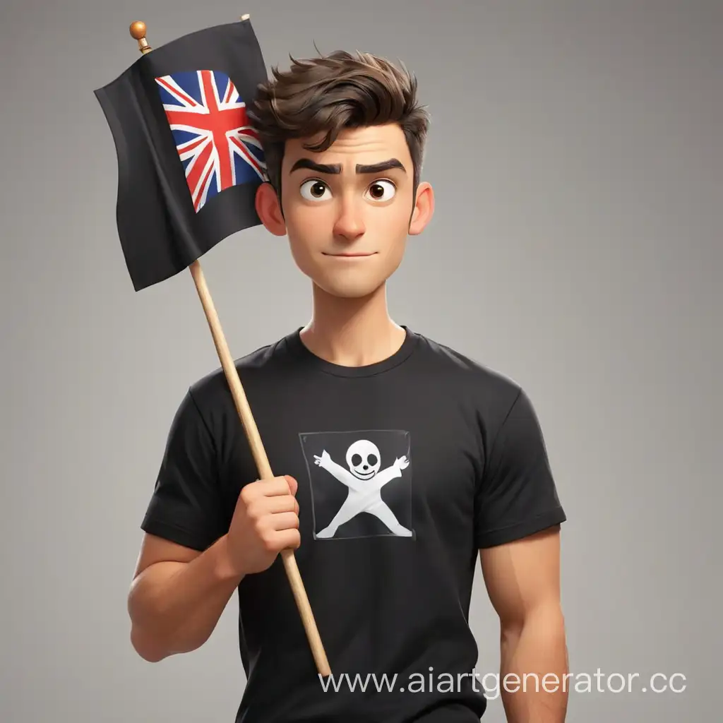 Cartoon-Character-Holding-Flag-in-Black-TShirt