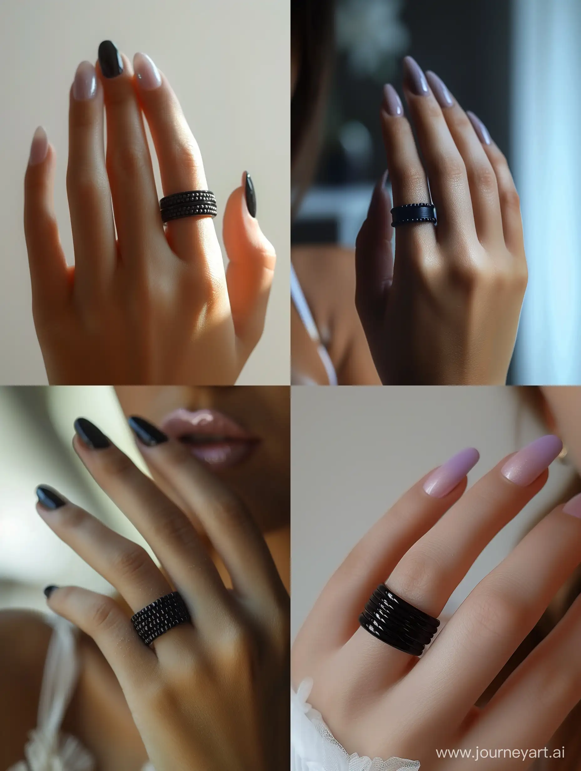 Elegant-Black-Beaded-Ring-Adorning-a-Manicured-Hand