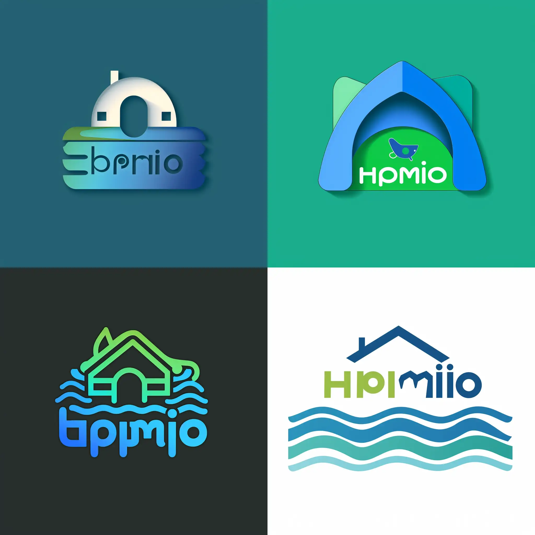 Design a logo " Hopmio", that's about pet house for Cats and Dogs, modern Typography, Blue and ocean Green color