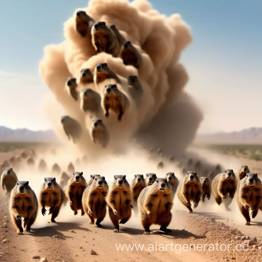 Massive-Herd-of-Groundhogs-Kicking-Up-Dust-and-Smoke-in-Desert-Stampede