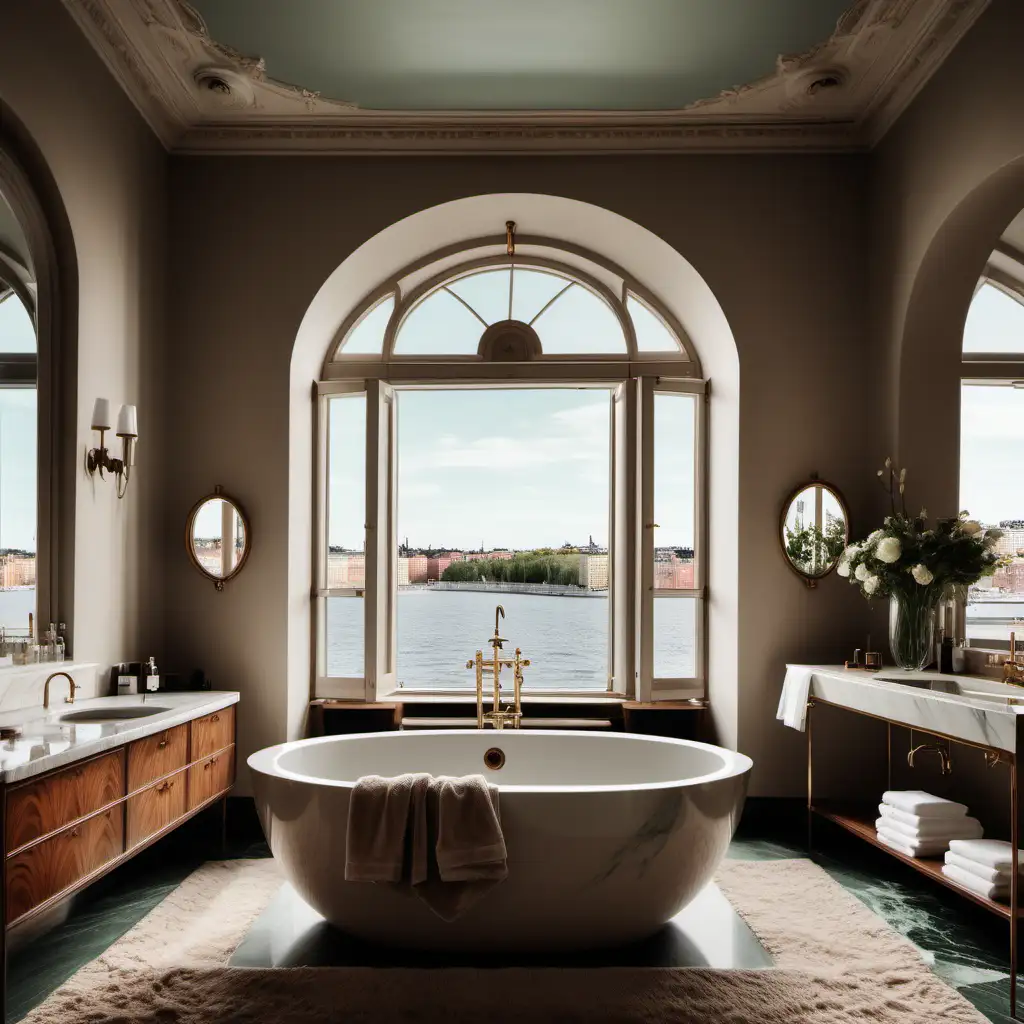 Luxurious ScandinavianStyle Beachfront Bathroom with Round Bathtub