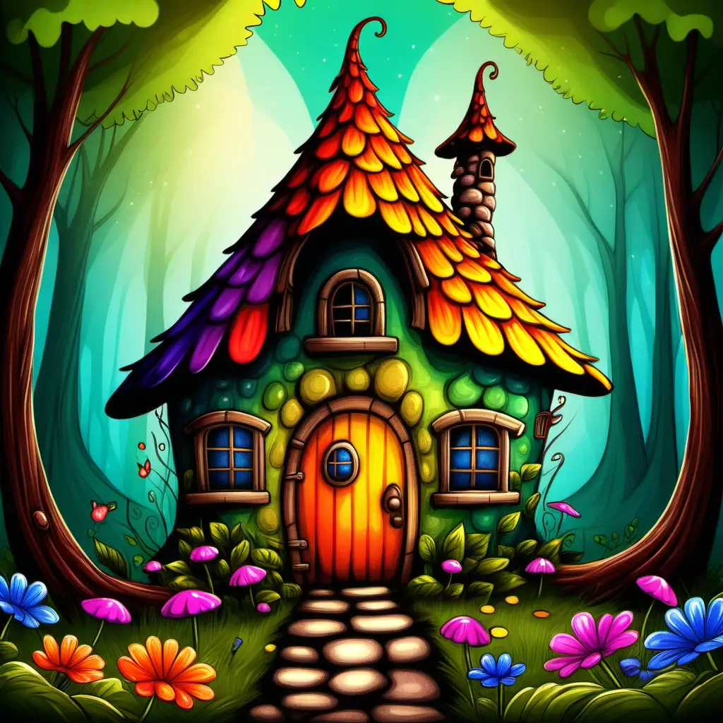 kids illustration, faerie house, vivid color
