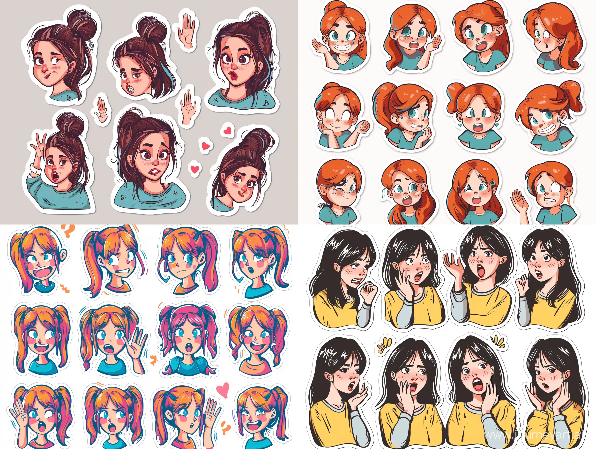 Slavic-Girl-Sticker-Set-Expressive-Emotions-and-Hand-Gestures-on-Detailed-Colored-Outline-Stickers
