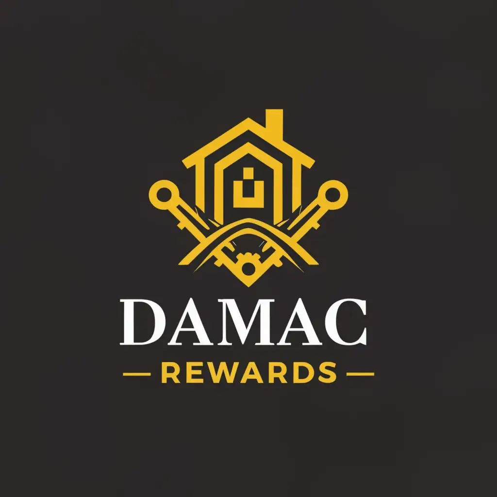 a logo design,with the text "Damac Rewards", main symbol:house keys property, be used in Real Estate industry
