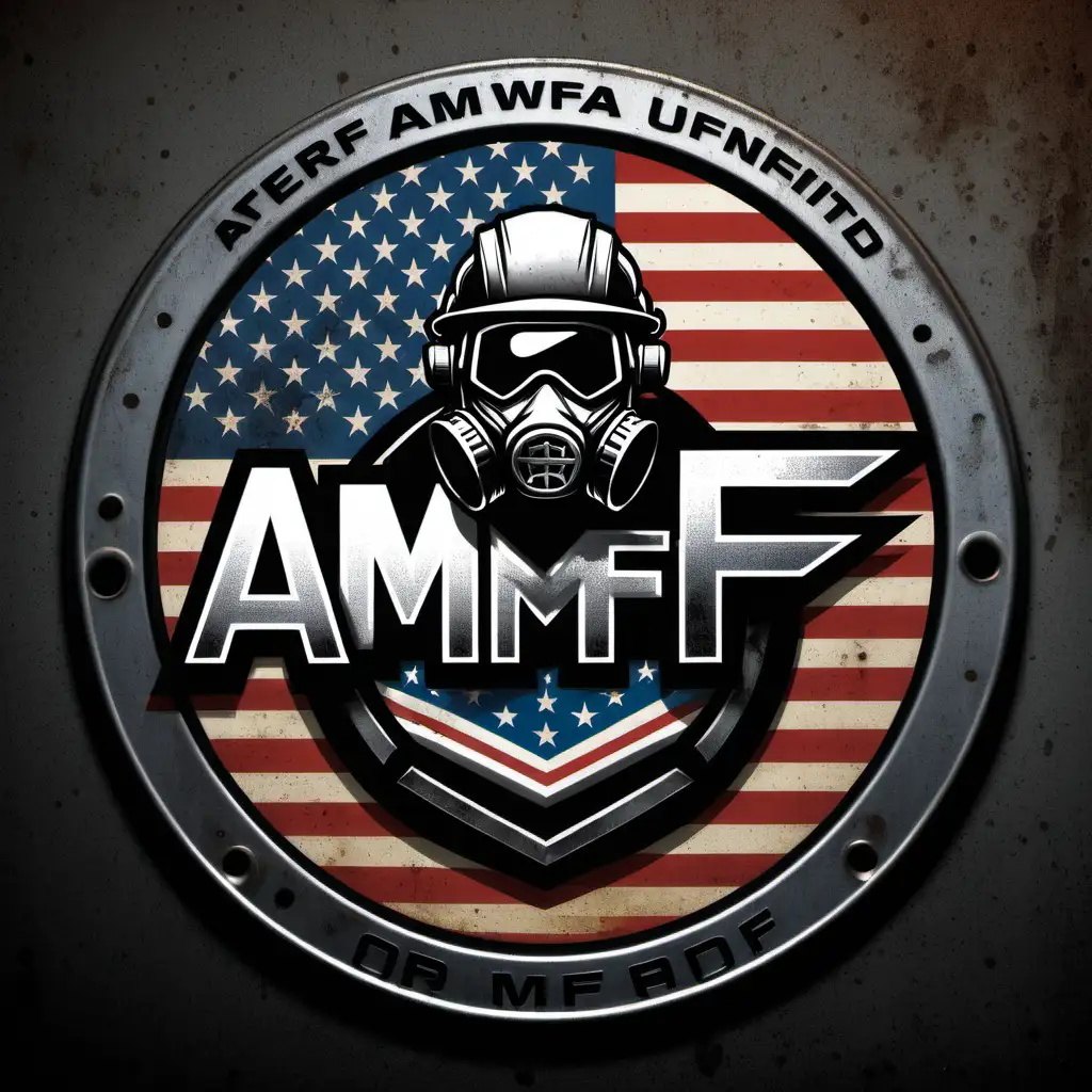 logo, AMF, American flag with a welder in it