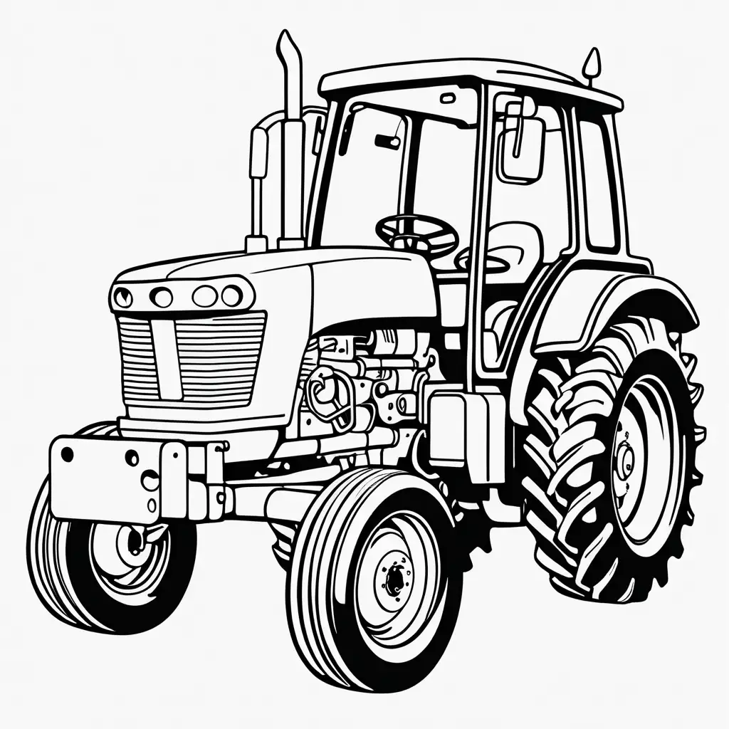 Coloring Page Playful Tractor on White Background for Kids
