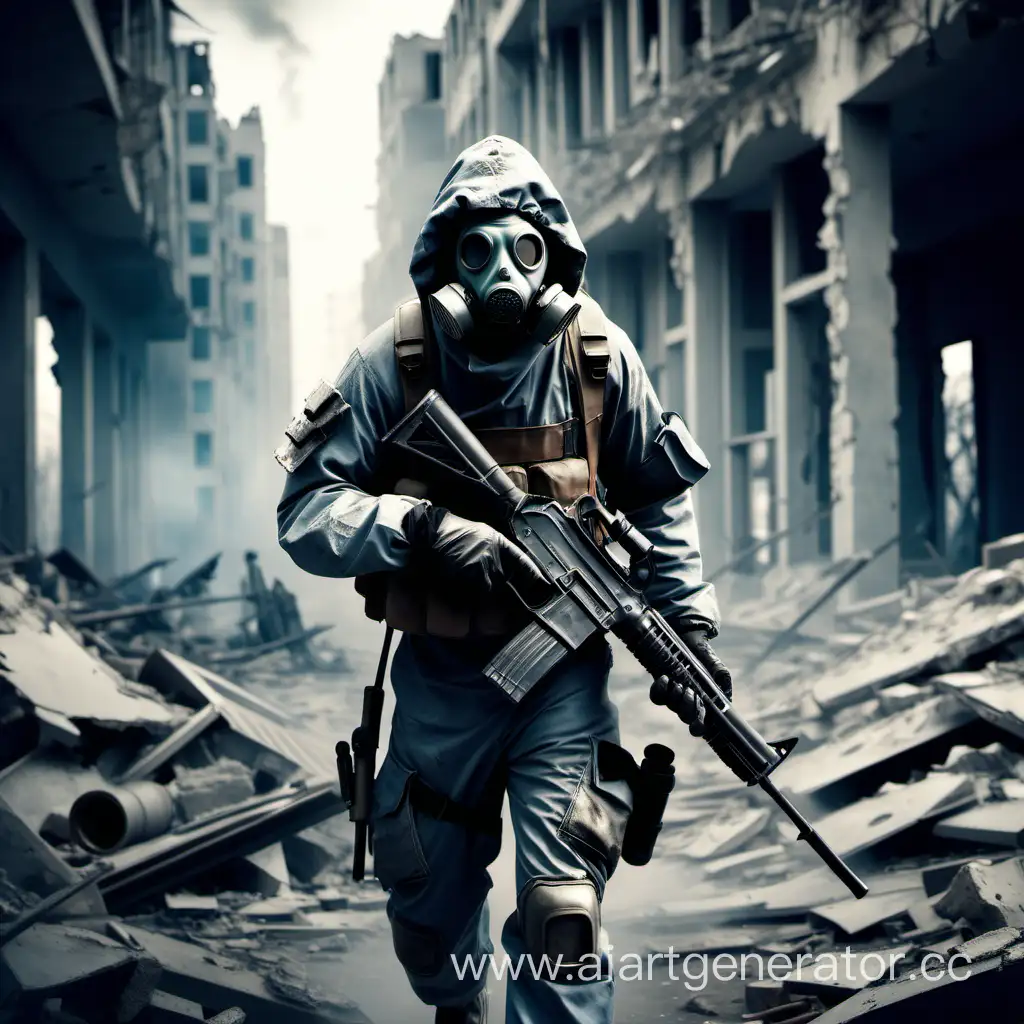 Apocalypse-Survivor-in-Torn-Protective-Suit-and-Gas-Mask-with-Rifle-in-Hand