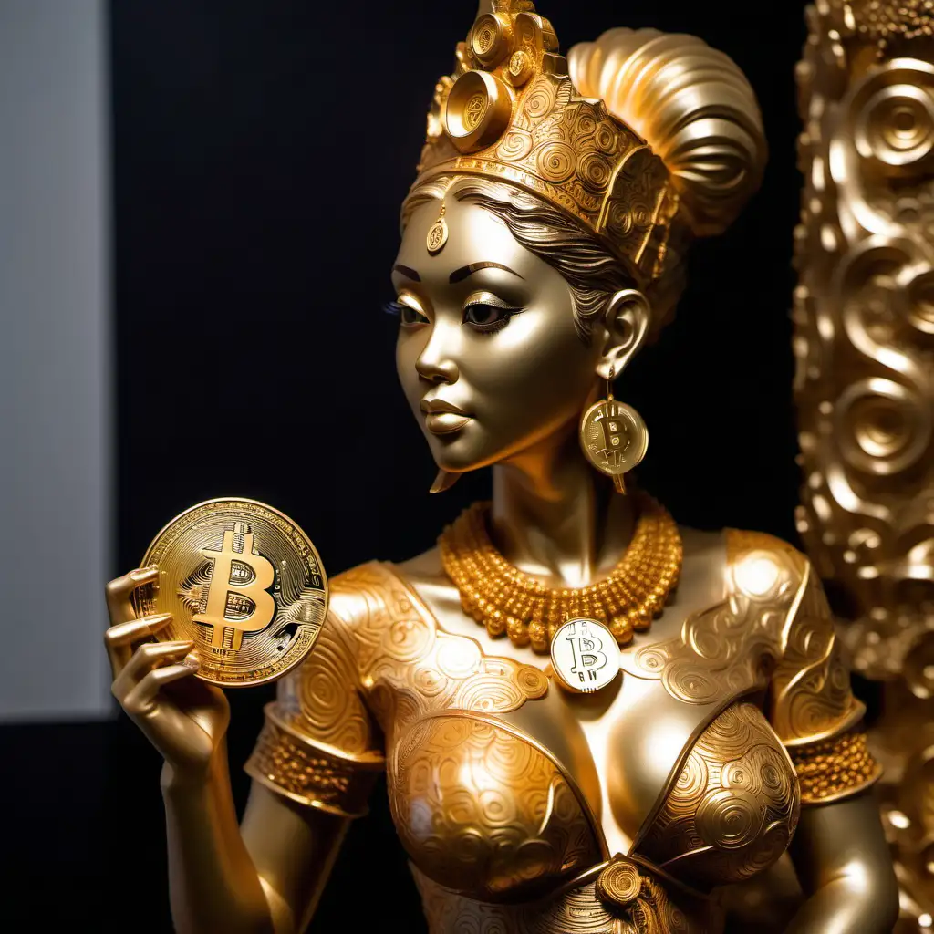 Royal Indonesian Princess Holding Bitcoin Bust Sculpture