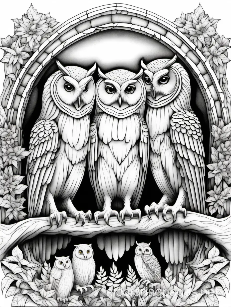 Detailed-Owl-Coloring-Page-with-Intricate-Line-Art-on-White-Background