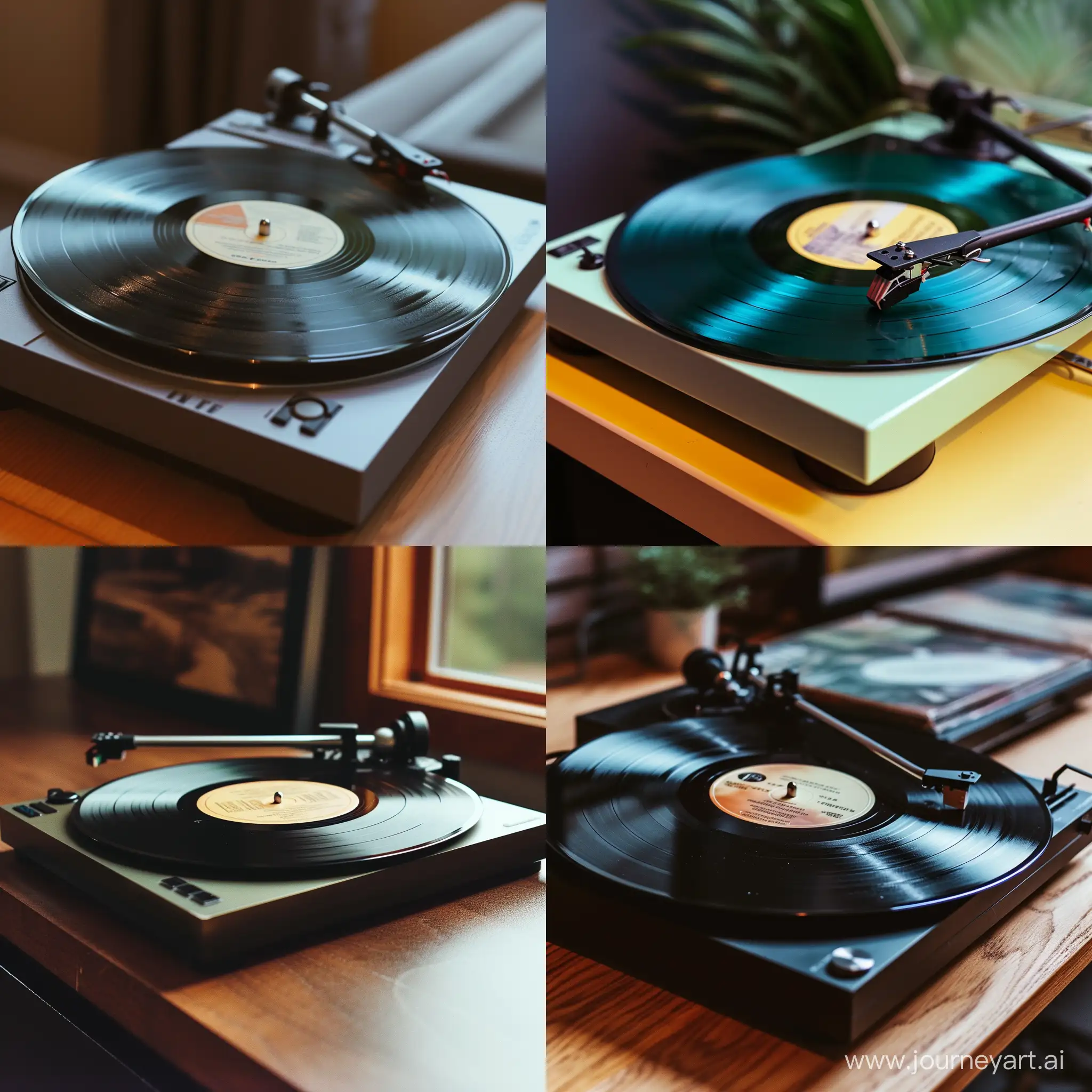 Vintage-Vinyl-Record-Player-on-Table
