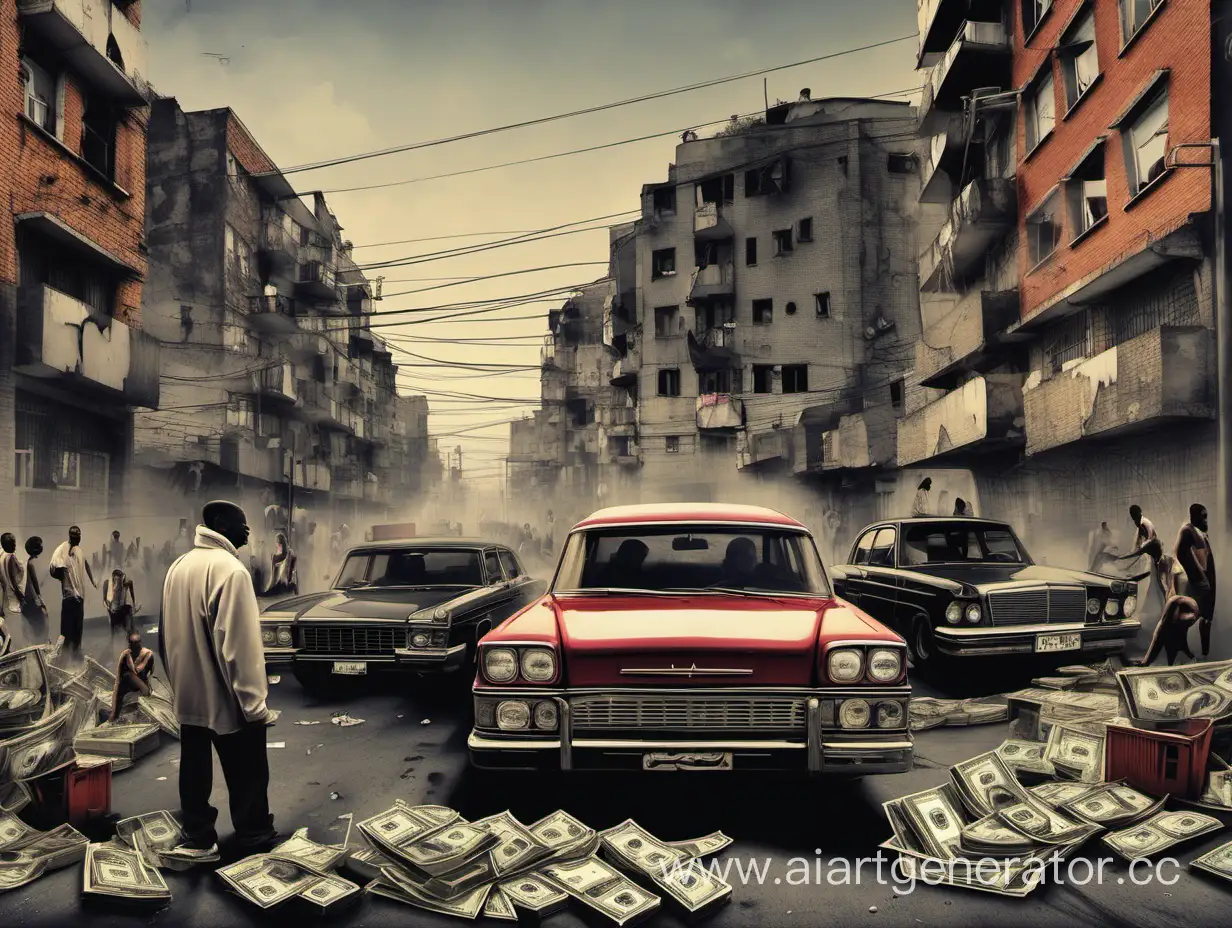 Urban-Gangster-Scene-with-Cars-Cash-and-Glamorous-Women