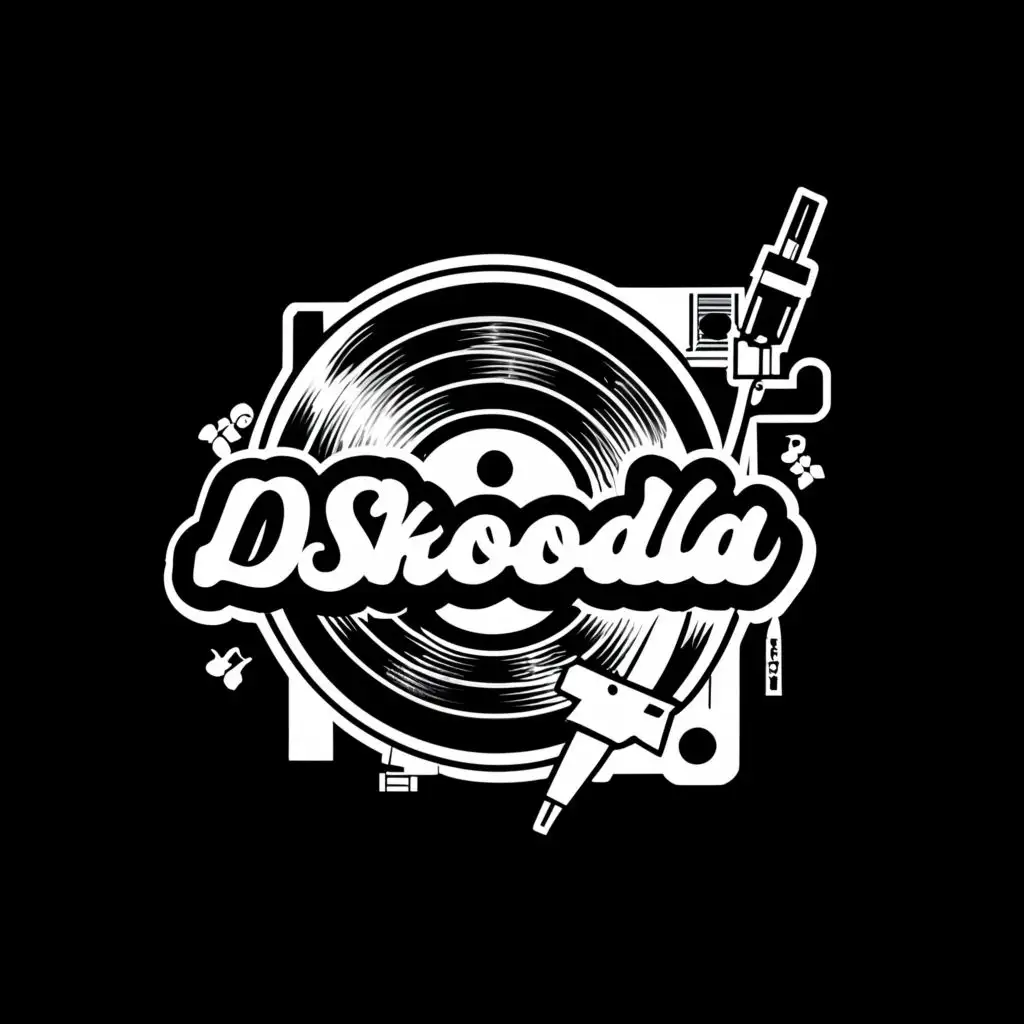 logo, Vinyl, with the text "Dj Skooda", typography, be used in Entertainment industry