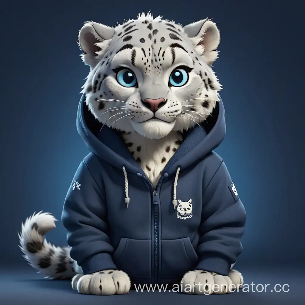 Snow-Leopard-Cartoon-Character-in-Dark-Blue-Hoodie-on-Dark-Blue-Background