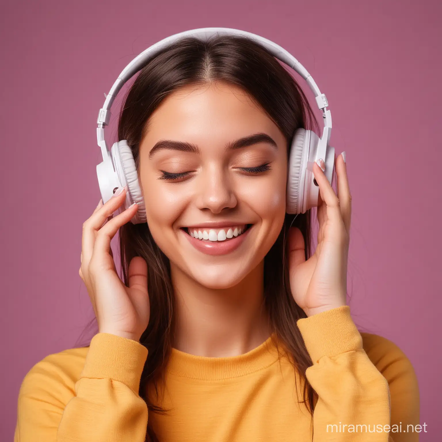 Joyful Girl Listening to Music with Bluetooth Earphones