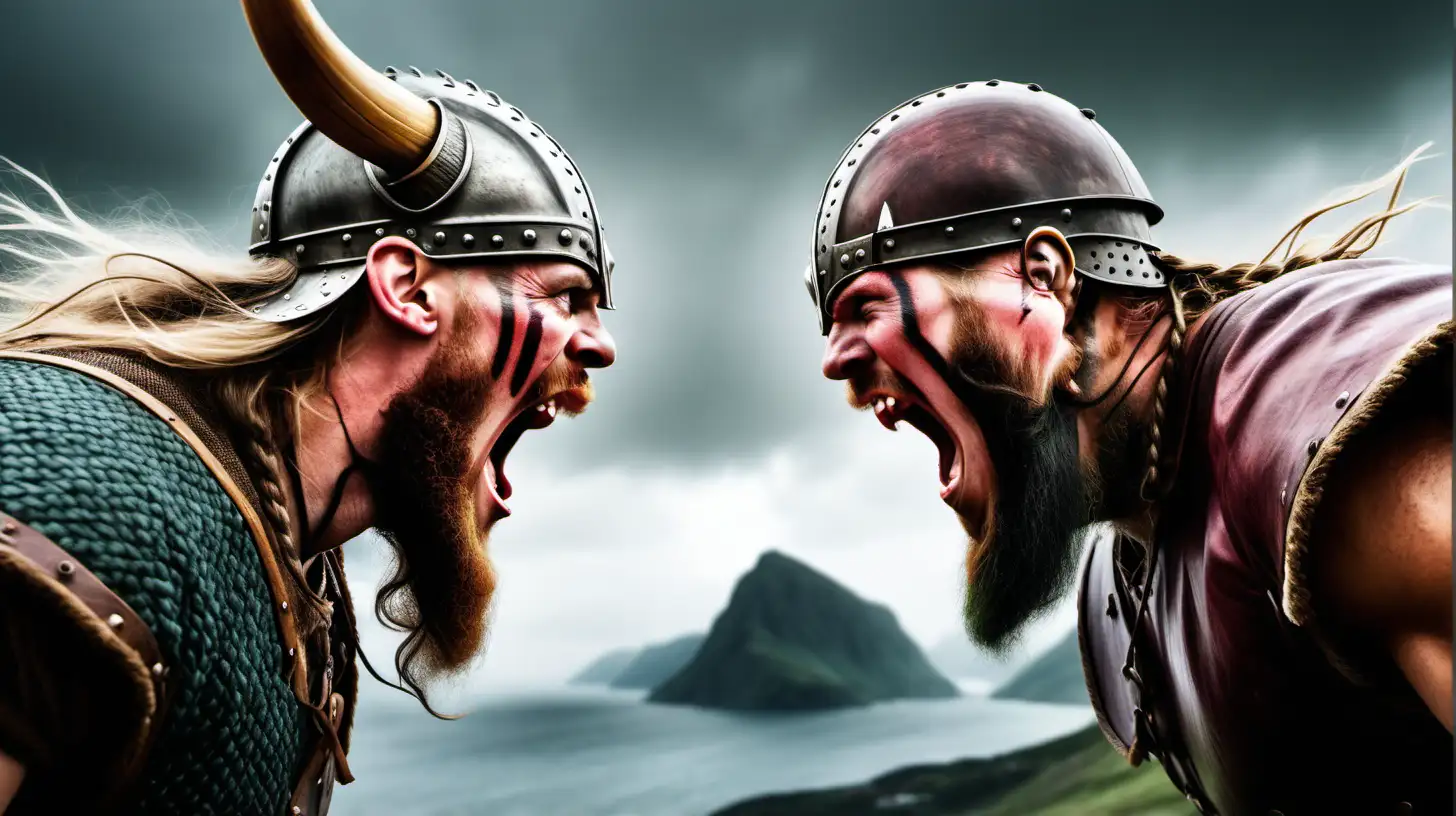 Fierce Viking Warriors Engaged in Intense Verbal Confrontation
