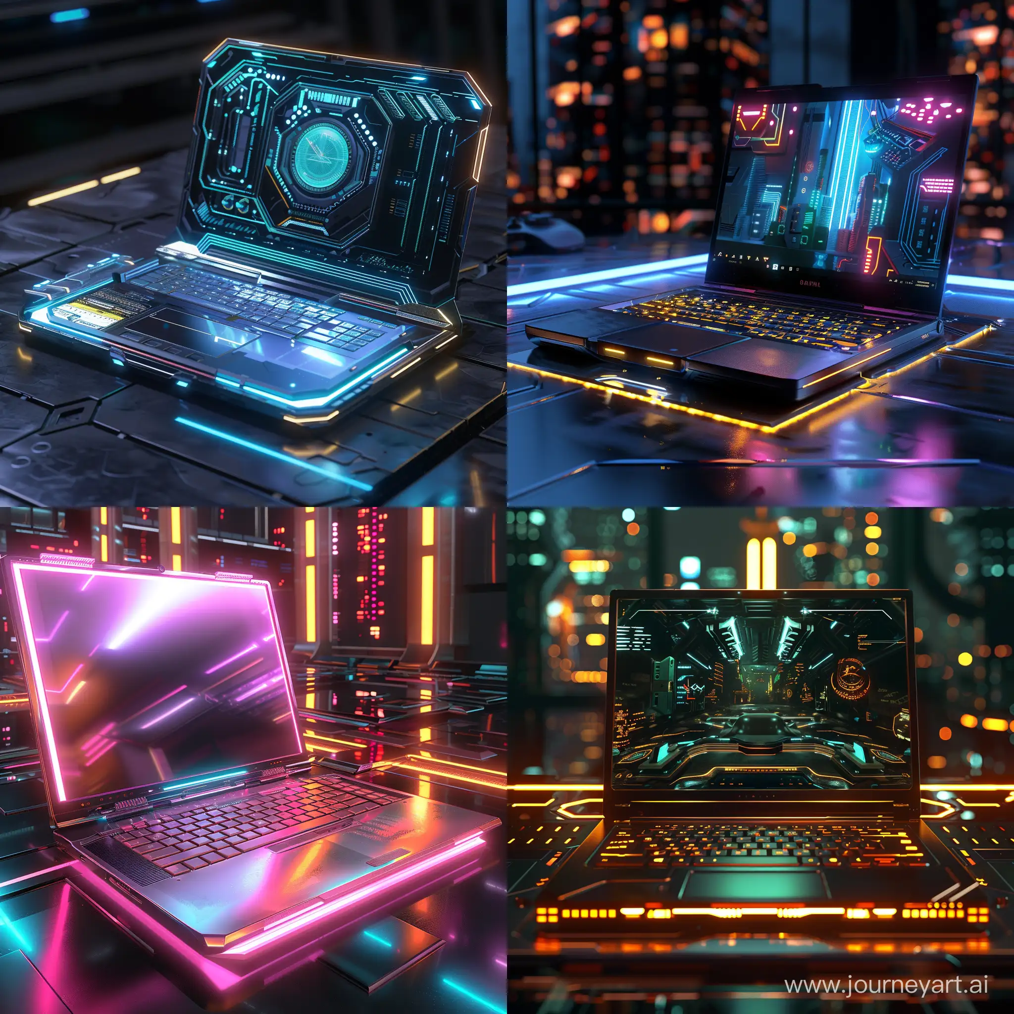 Futuristic laptop, world of high tech, world of cyberpunk 2077, octane render
