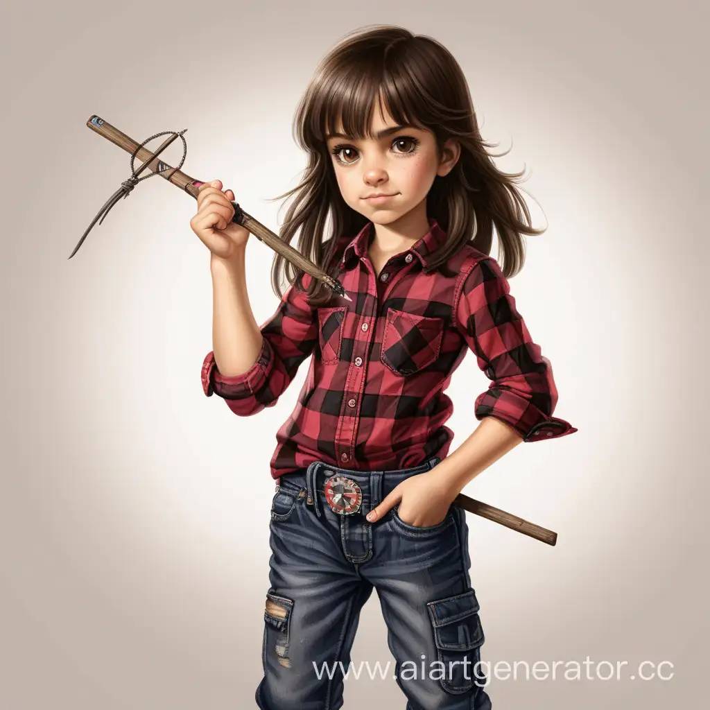 Playful-TenYearOld-Girl-with-Slingshot-in-Checkered-Shirt