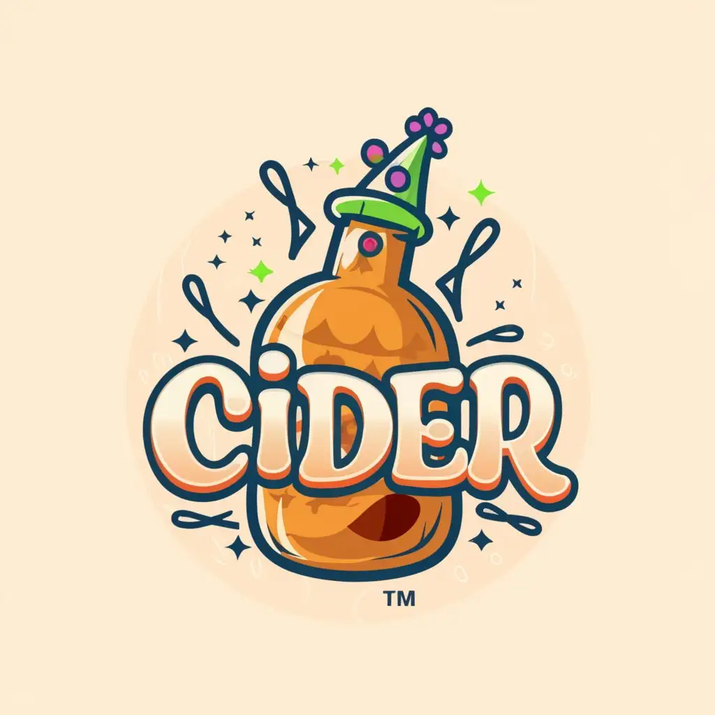 a logo design,with the text "Cider", main symbol:Cartoon of a cider bottle,complex,clear background