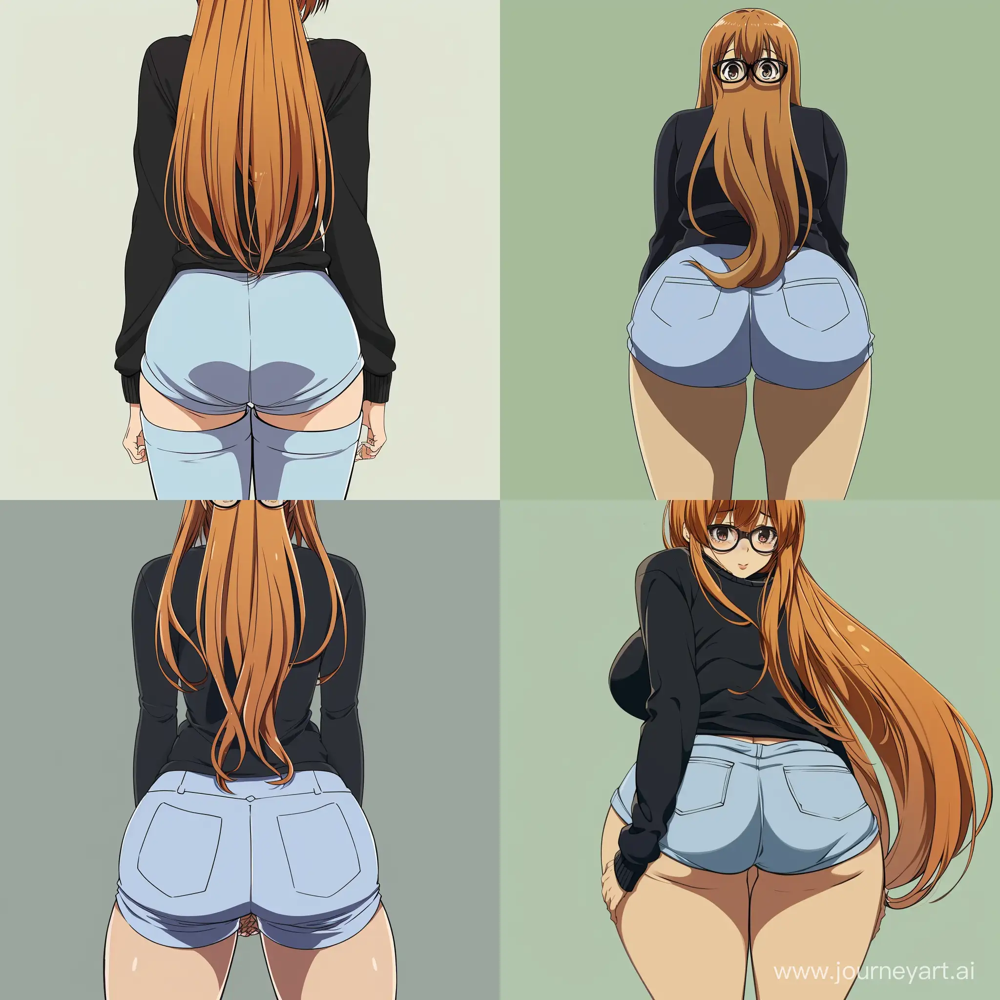 Anime-Woman-with-Glasses-and-Massive-Thighs-in-Long-Sleeve-Shirt-and-Blue-Pants