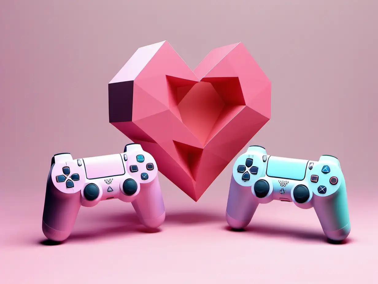 TWO PLAYSTATION WITH HEART SOMEWHERE polygon shapes pastel colours