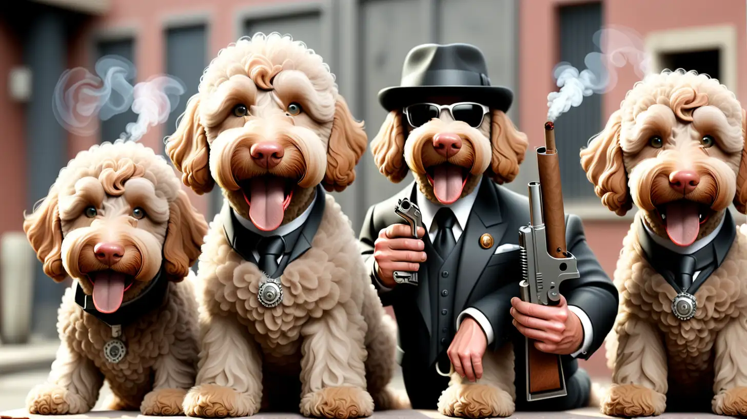 Sophisticated Labradoodle Mafia CigarToting Canines with Machine Guns