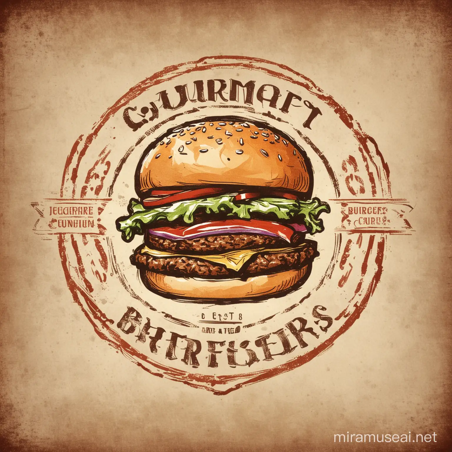 Vintage Style Drawing of Gourmet Burgers with Retro Logo