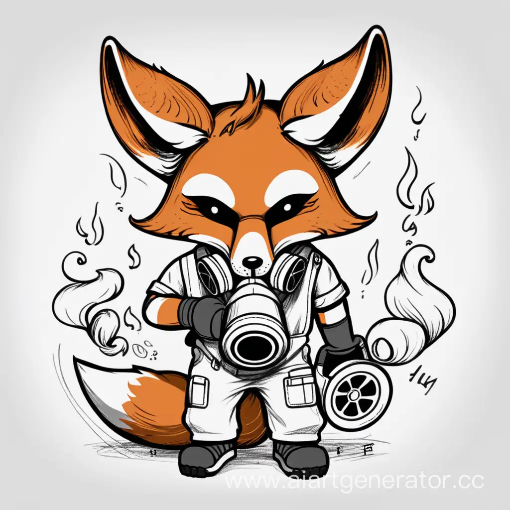 Adorable-NineTailed-Fox-Wearing-Respirator-Sketch