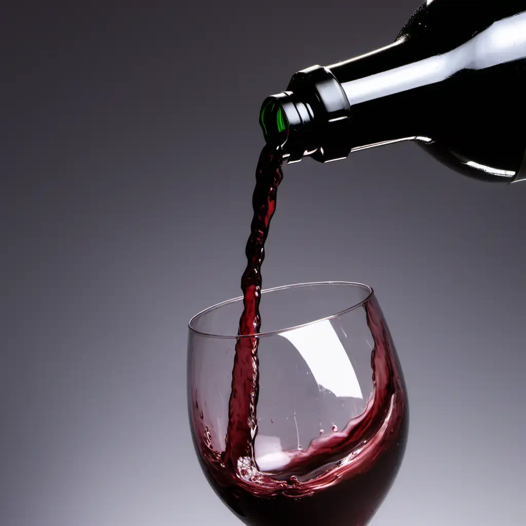 Elegant Red Wine Pouring from a Bottle with Graceful Flow