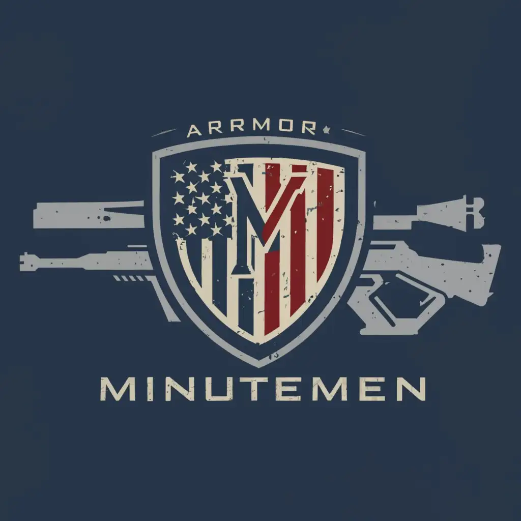 a logo design,with the text "MINUTEMEN ARMOR", main symbol:tactical, red white blue,Moderate,clear background