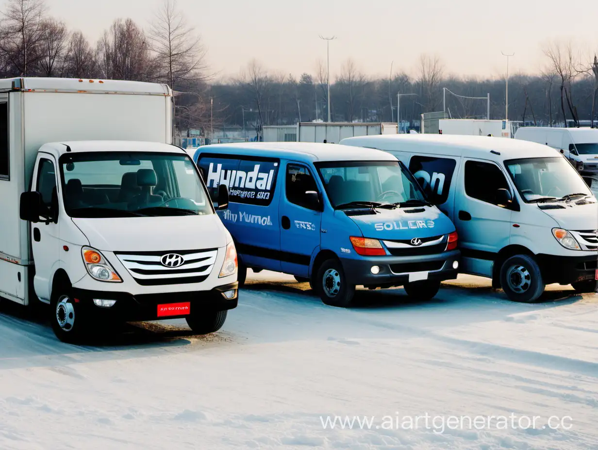 Winter-Sunshine-Conversations-Foton-Tractor-Hyundai-Cargo-Van-and-Sollers-Bus-in-City-Parking-Lot