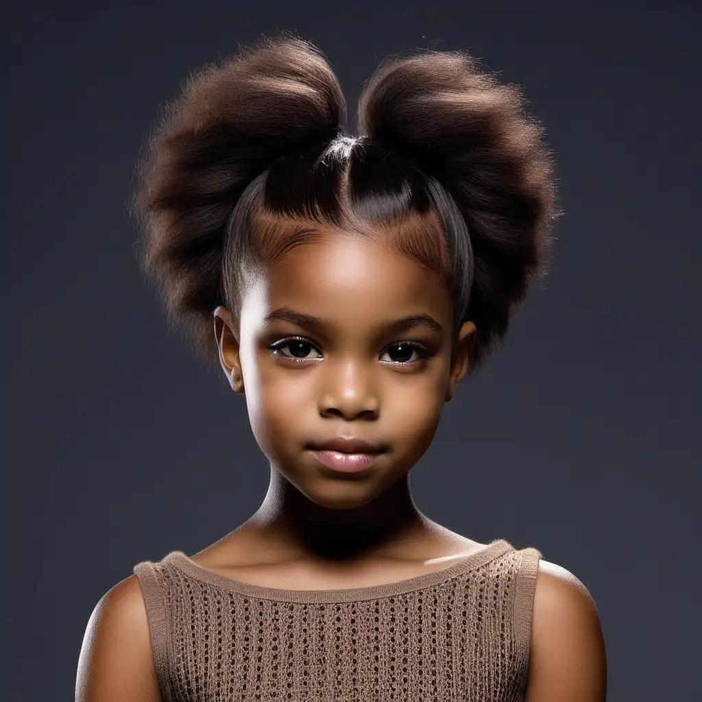Show the same African-American girl with both short hair and long hair 
