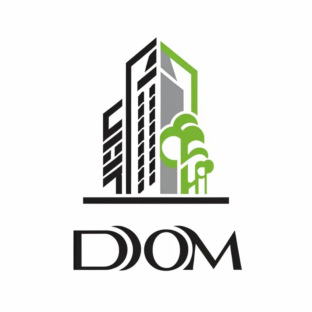 a logo design,with the text "Dom", main symbol:building,Minimalistic,be used in Real Estate industry,clear background