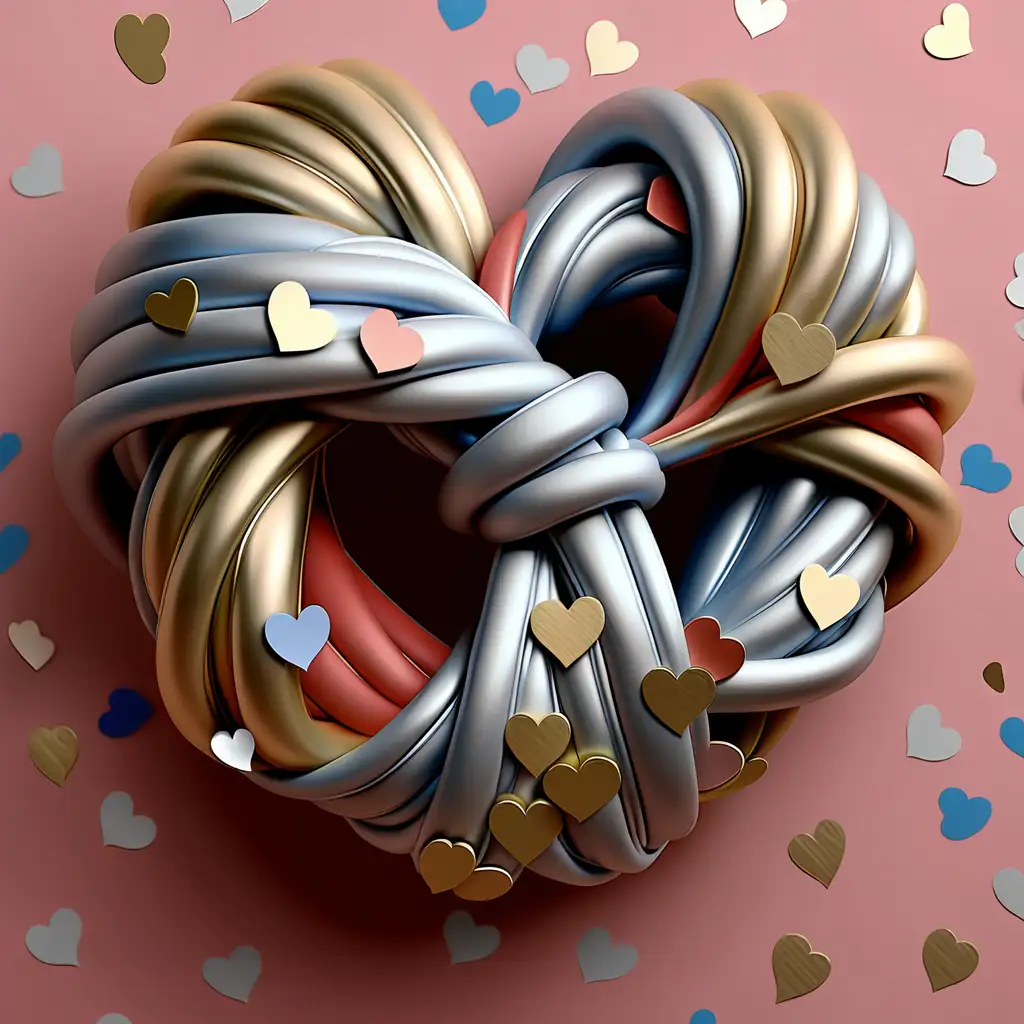 Romantic Love Knot with Confetti Metallic Hearts