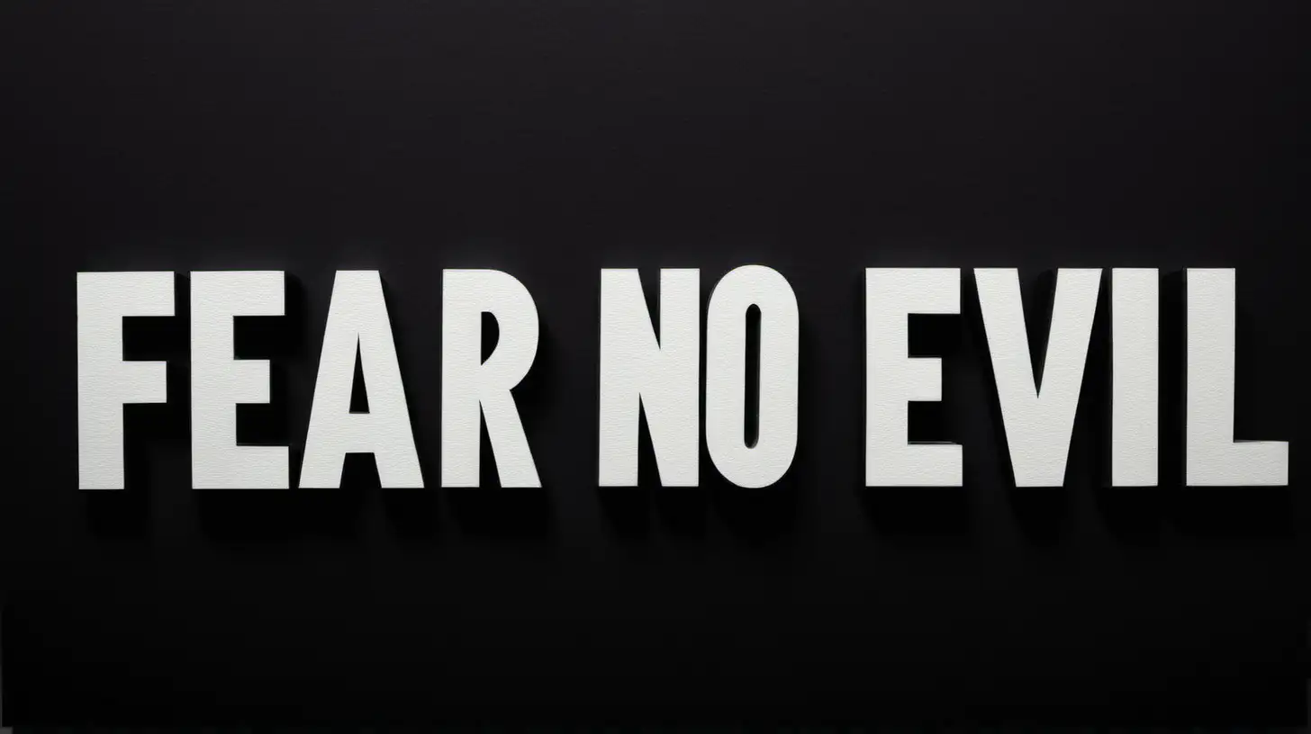 Bold Word Art Fear No Evil in White Letters on Black Background