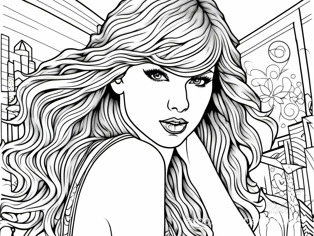 Simple Taylor Swift Coloring Page for Kids Black and White Line Art ...