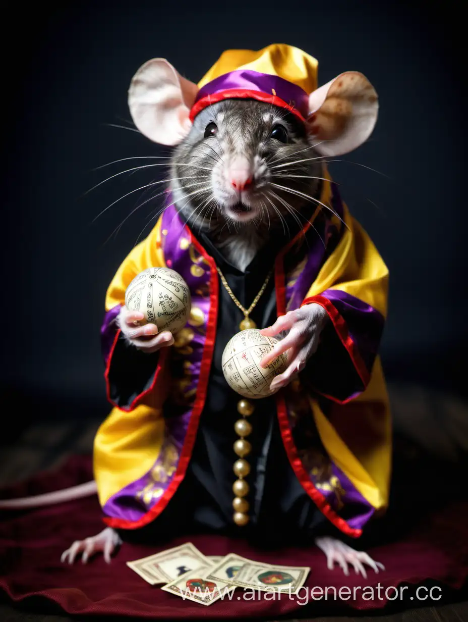 Крыса в костюме гадалки с шаром в лапках