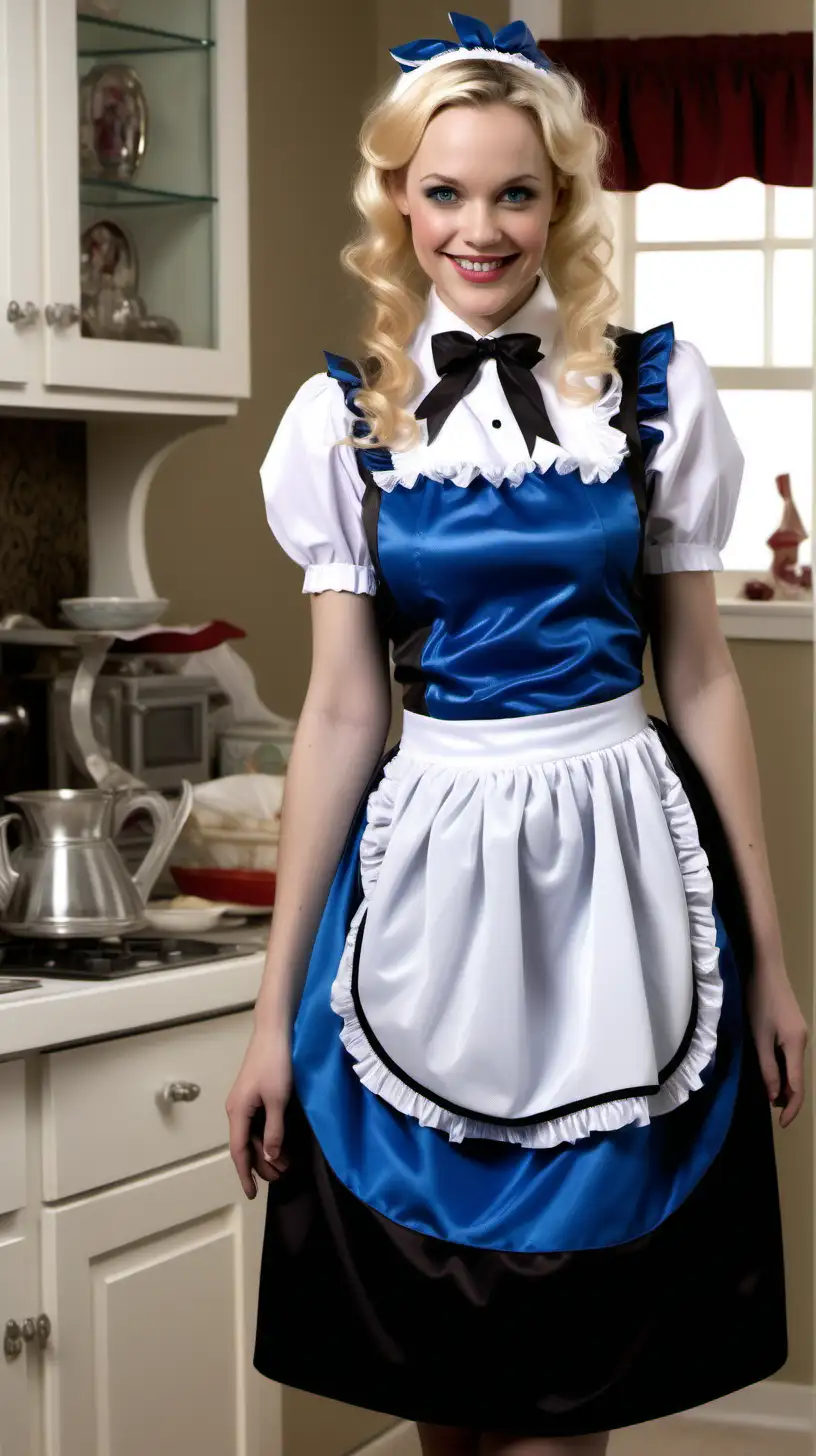 girls in long crystal silk   retro strong style BLUE and lila
 french maid gown with L apron and peter pan colar and long and short sleeves costume and milf mothers long blonde and red hair,black hair rachel macadams  smile in house