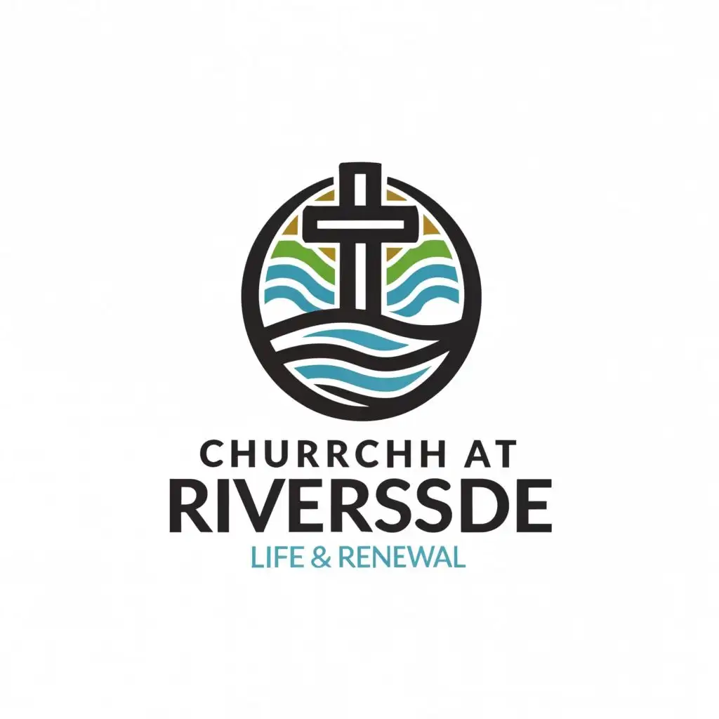 a logo design,with the text "Church at Riverside", main symbol:River, Cross, Holy Bible,Moderate,clear background