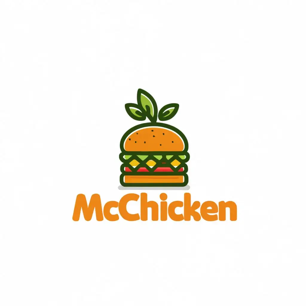 a logo design,with the text "Mcchicken", main symbol:Chicken burger growing green leaves out of it,Moderate,clear background