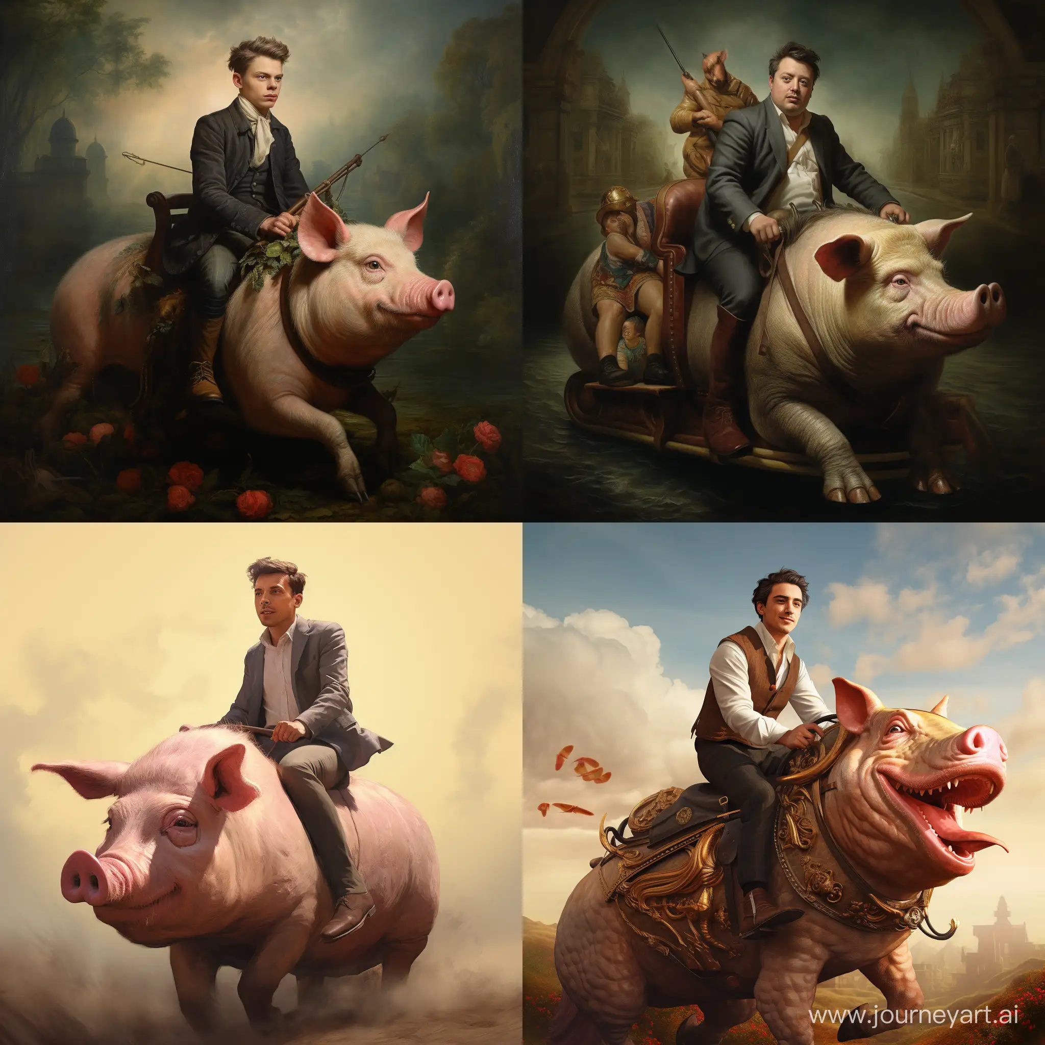 A man riding a pig