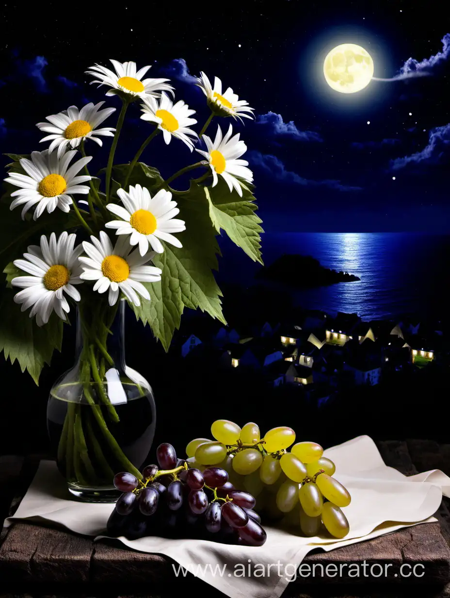 Nighttime-Scene-with-Daisies-and-Grapes