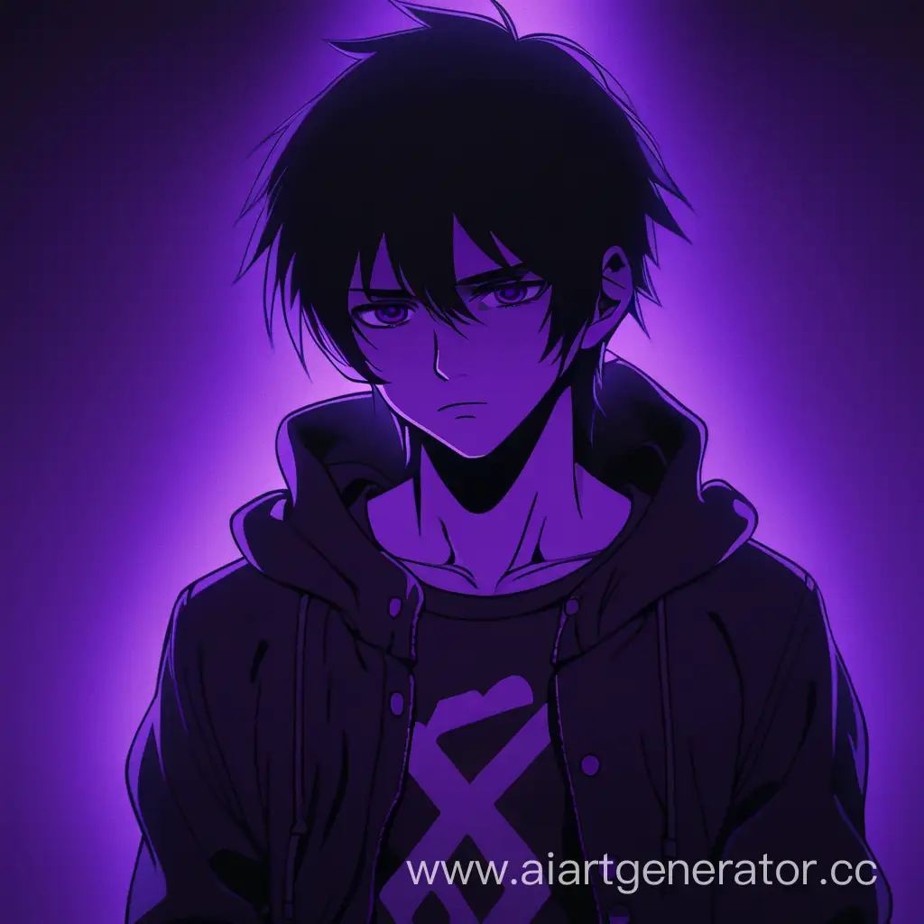 Sad purple anime boy in darkness