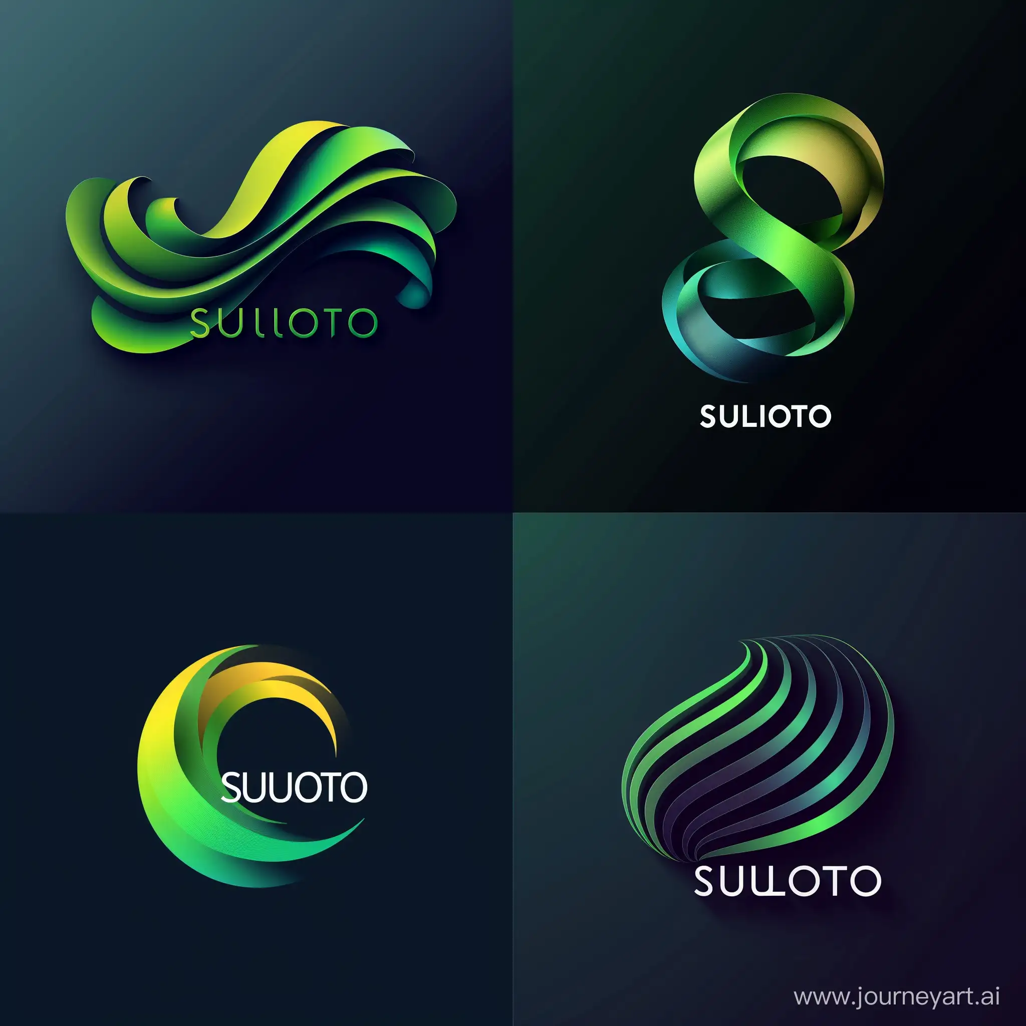 abstract logo for  designer , minimal, viridescent and green , simple, flat2d, text "suloto" --v 6.0 --
