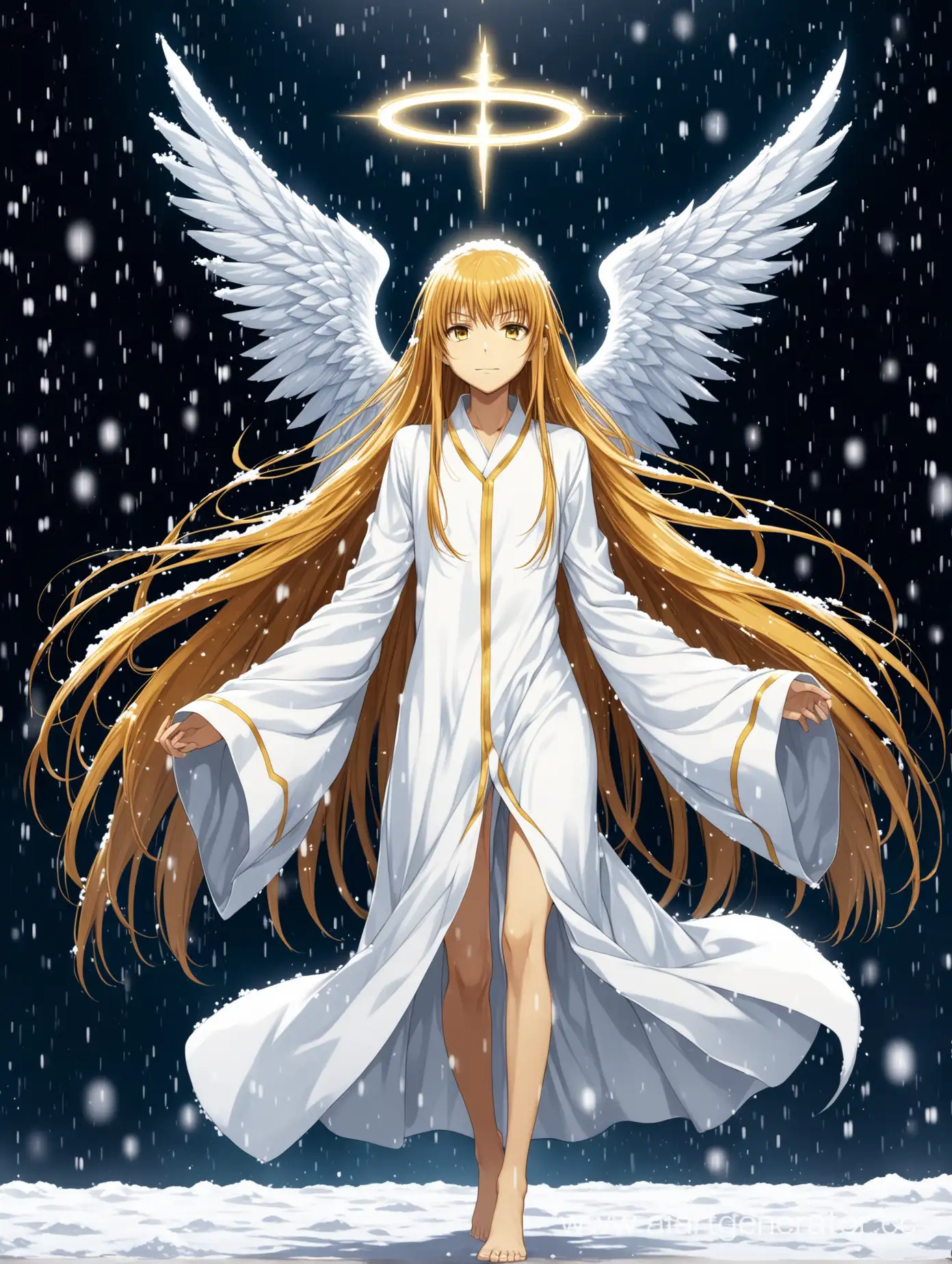 Aiwass-the-GoldenHaired-Angel-in-a-Serene-Snowy-Night