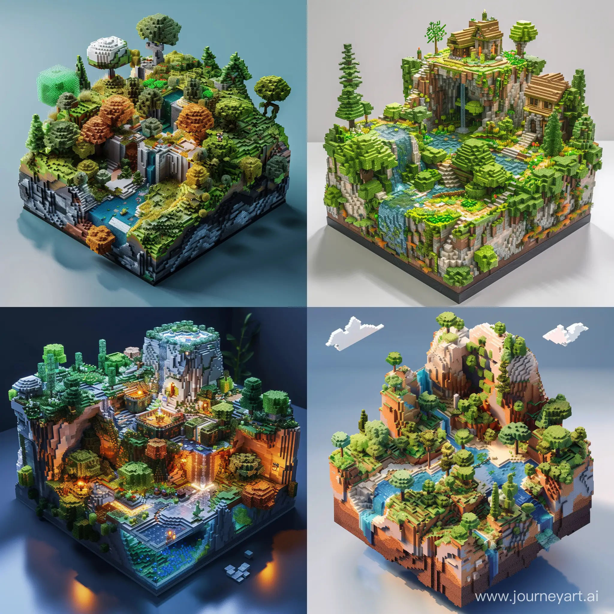 Vibrant-Minecraft-Cubic-Diorama-Exploring-Diverse-Biomes