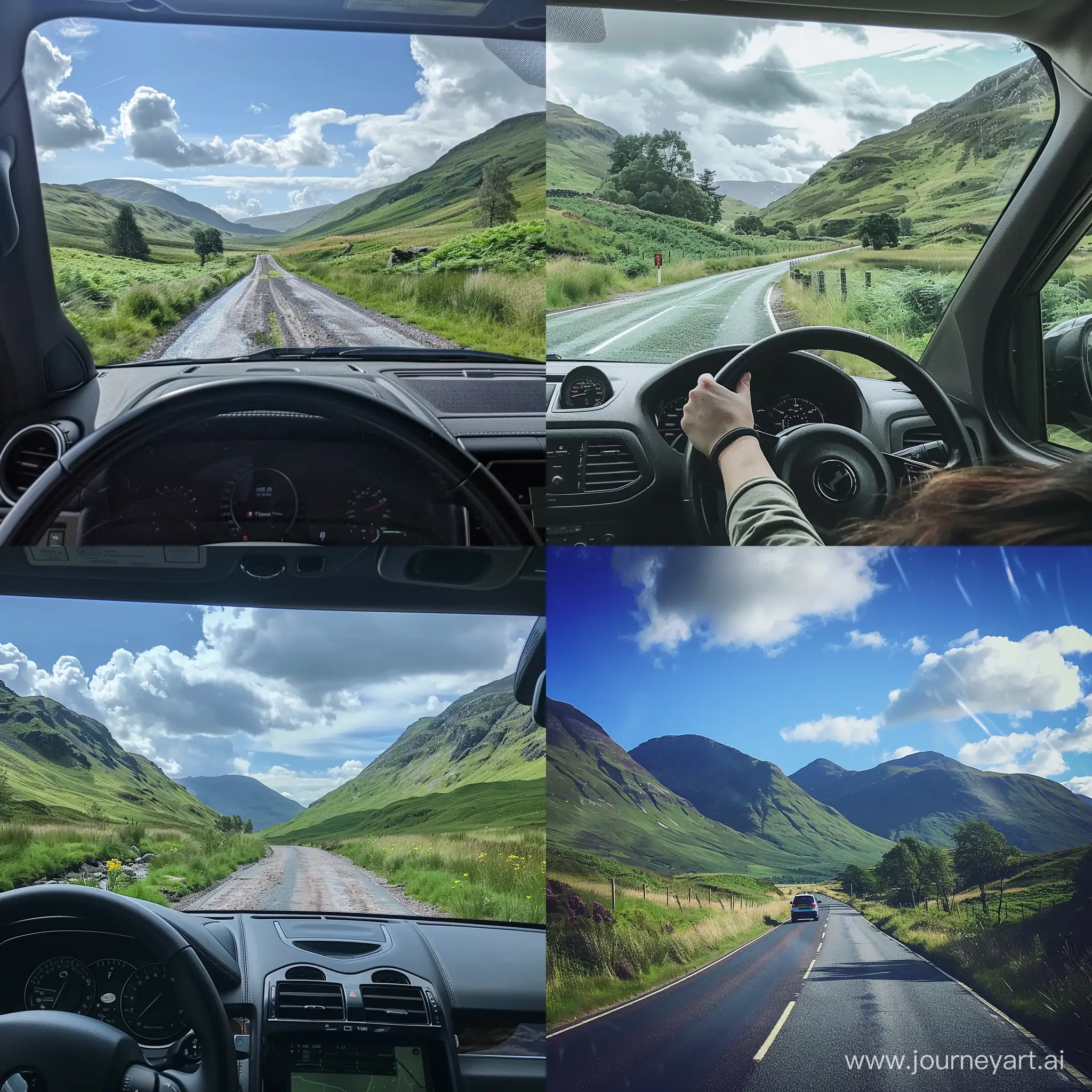 Driving through the Scottish highlands in summer
