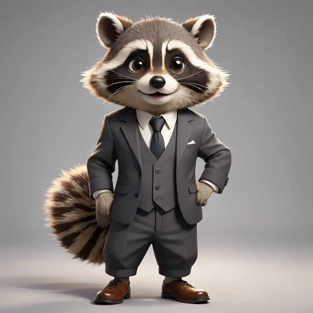 Cartoon Raccoon Dressed in Formal Attire with Clear Background
