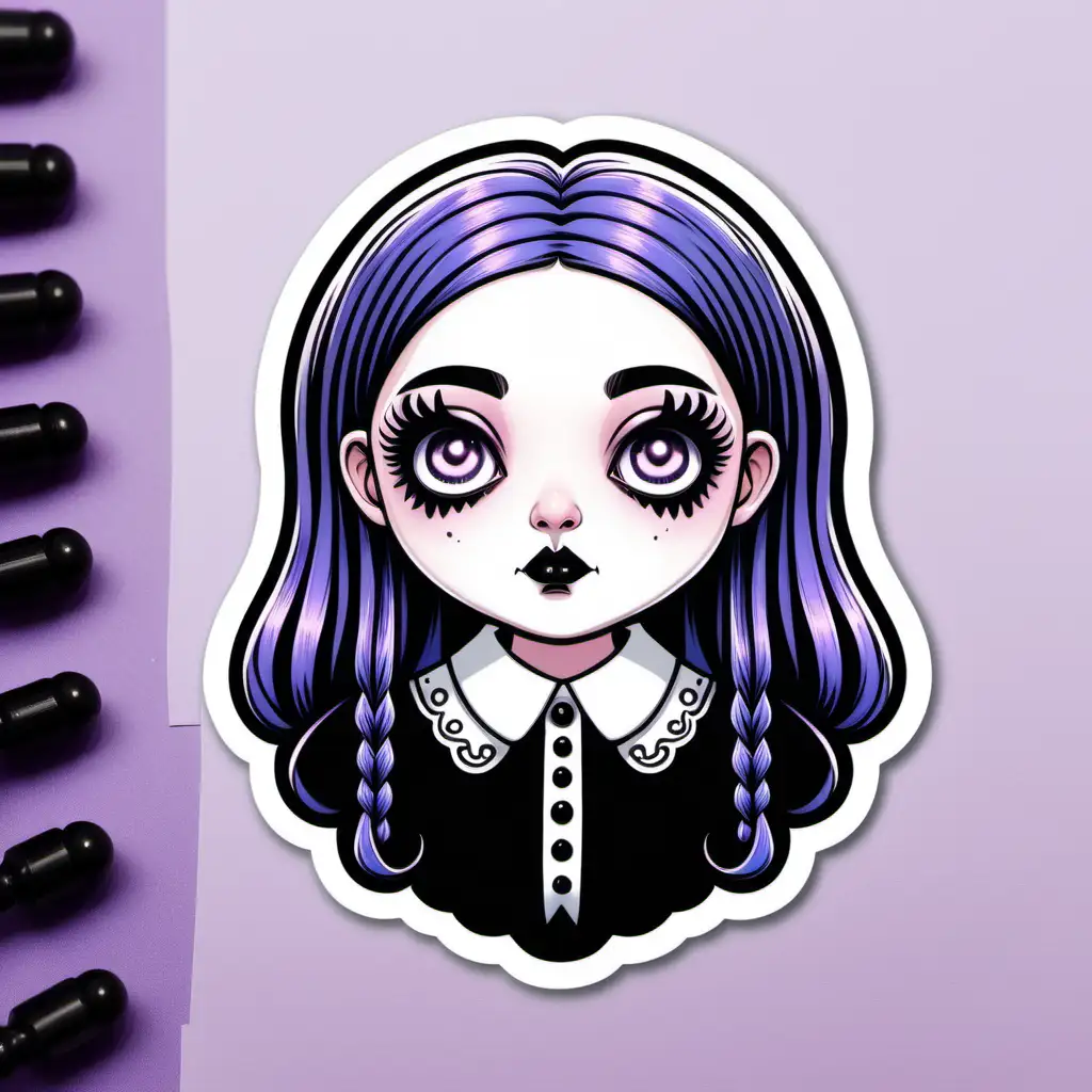 Pastel Goth Inspired Wednesday Addams Sticker Design