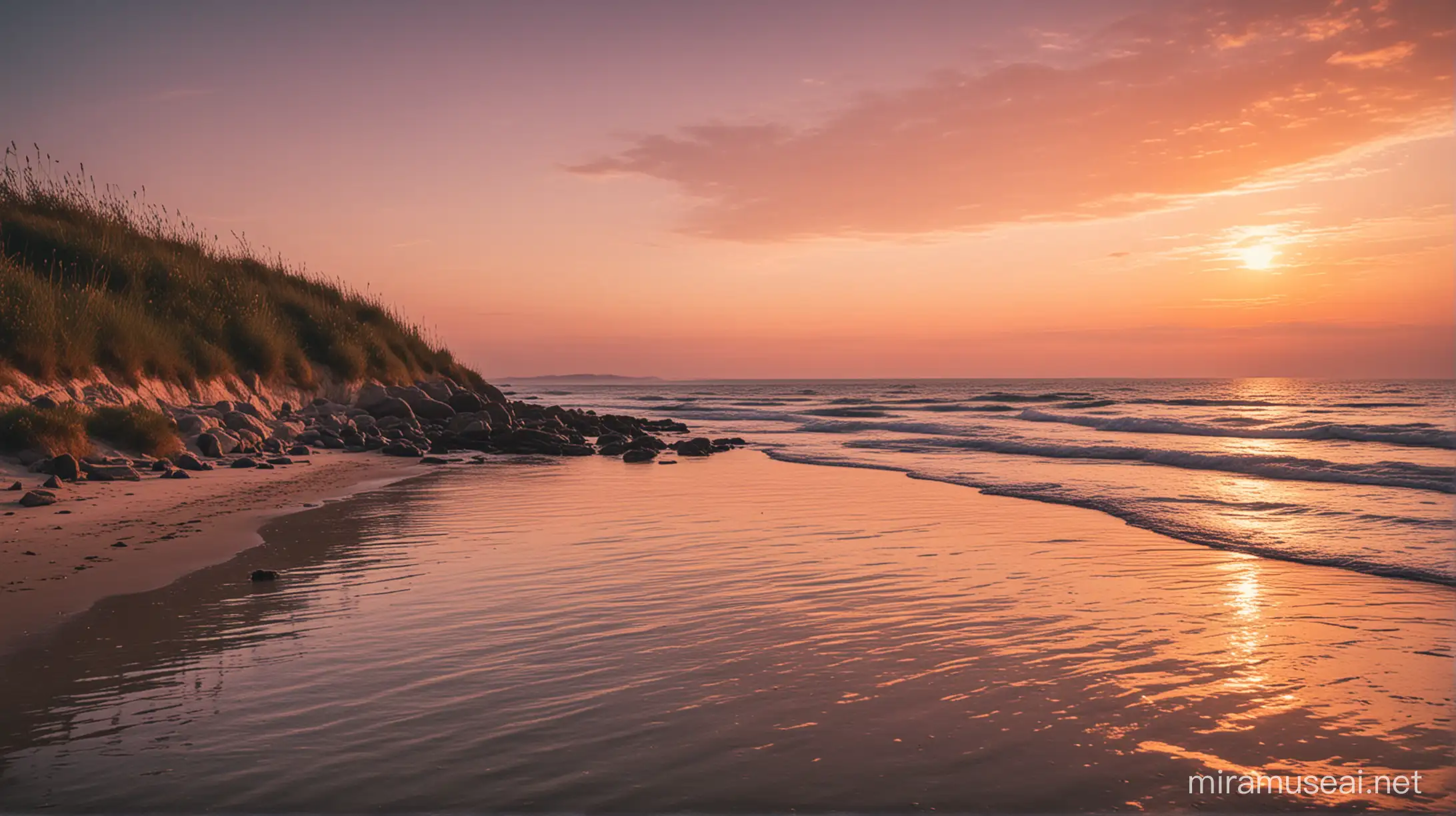 a wonderful photograph from a sunet near a beach in early summer, serne feelings, nostalgic vibes, wonderful colors