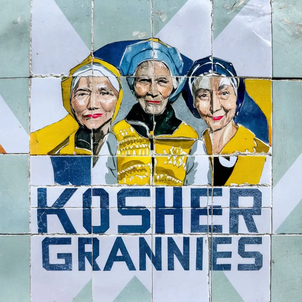 LOGO-Design-For-Kosher-Grannies-Vibrant-Yellow-Blue-Palette-with-Jewish-Headcover-Theme